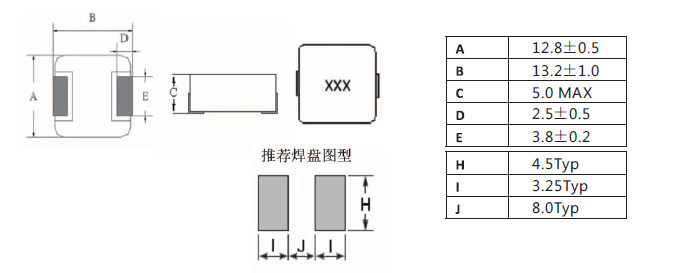 一體成型電感1250系列規格尺寸